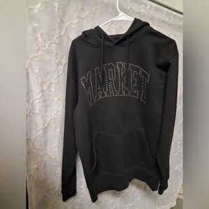 Market Arc Crystal Embellished Hoodie Mens Size Medium Black Pullover Cotton